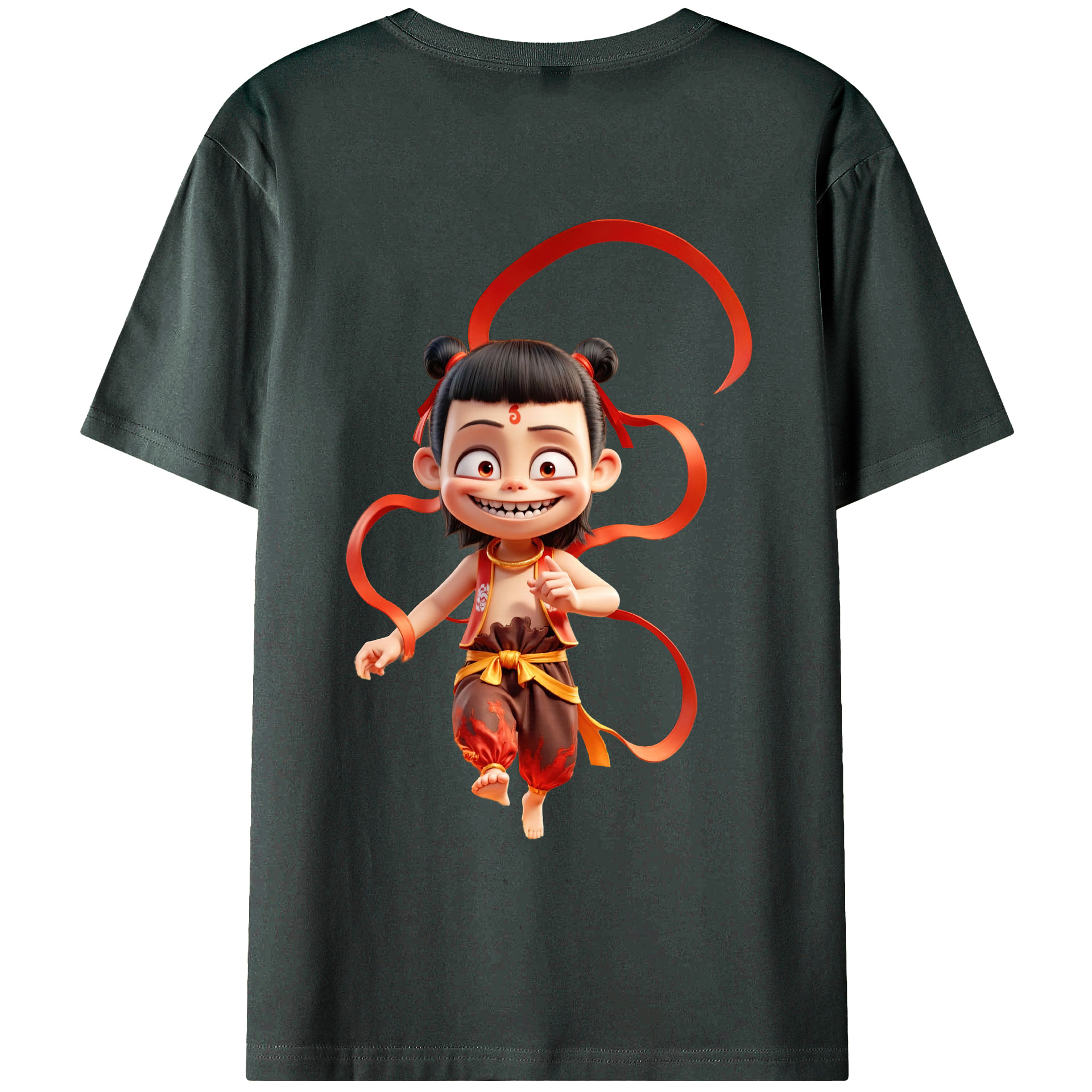 （画像用） Ne Zha 2 ナタ 魔童の大暴れ 綿100％ メンズ半袖Tシャツ（バックプリント） 通気性